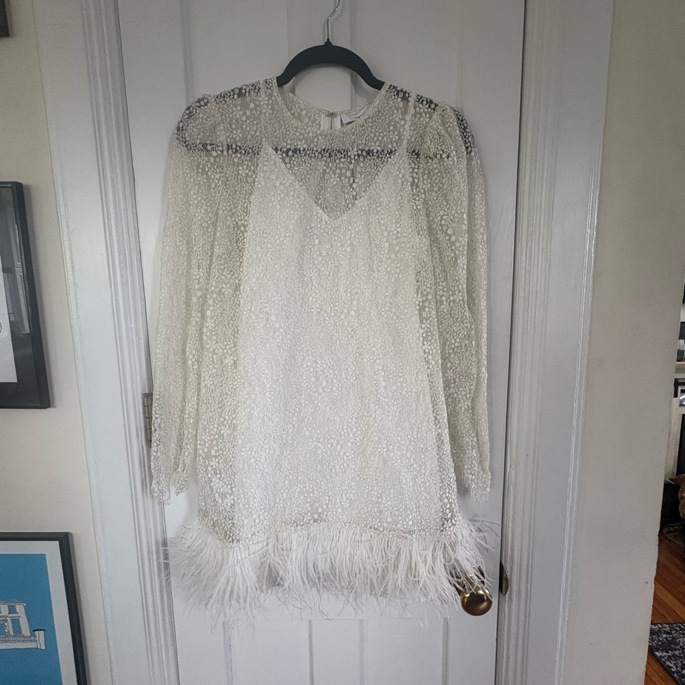 Likely Joyce Feather-Embellished Lace Minidress
